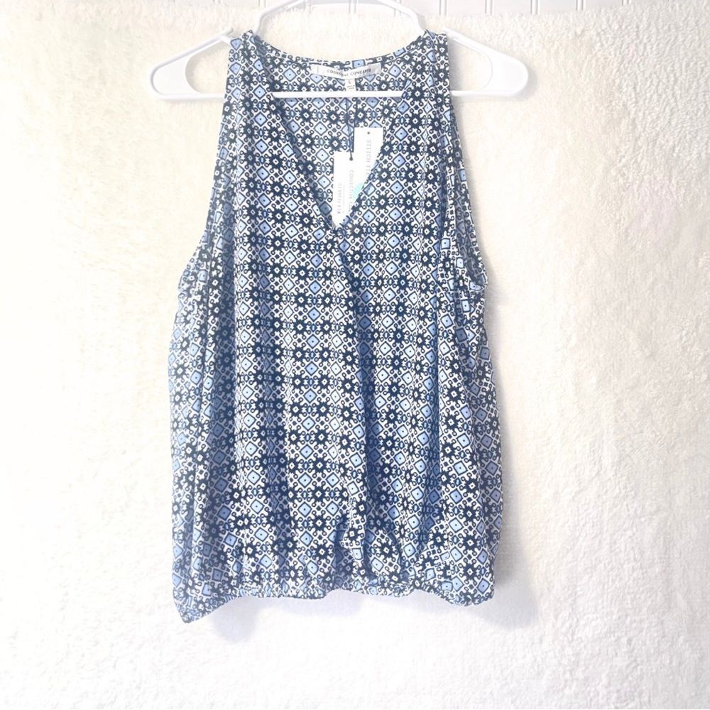 Women’s Blue White Navy Top Blouse Shirt Sleeveless Size L